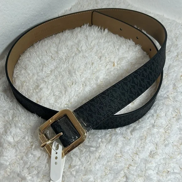 Michael Kors Stylish Black Belt with Gold Buckle